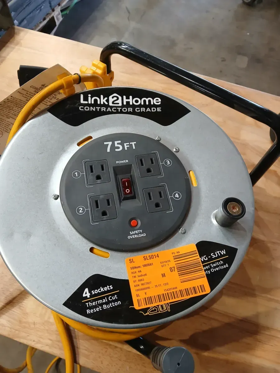 Link2Home 75 ft. 12/3 Extension Cord Storage Reel with 4 Grounded Outlets and Overload Circuit Breaker - image 2