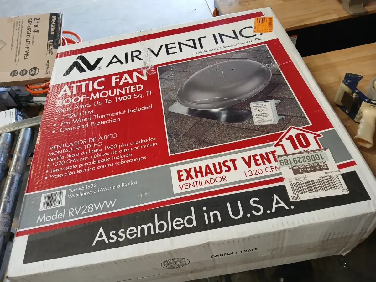 Air Vent Inc. RV28WW Roof-Mounted Attic Fan, 1320 CFM, Weatherwood - image 3