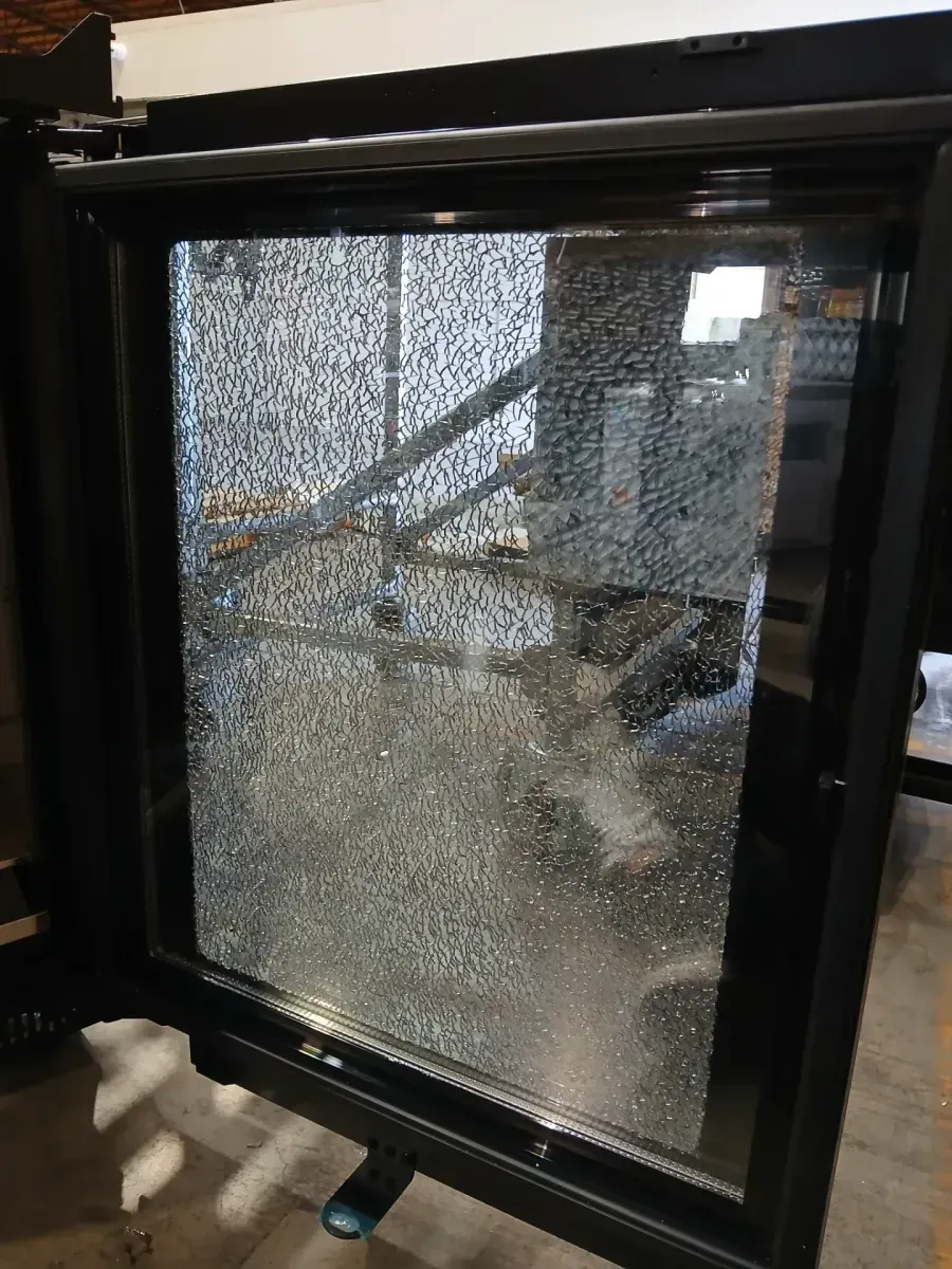 ***The glass in the middle is broken.***Shallow Depth 24 in. 33-Bottle Wine and 80-Can Beverage Cooler in Stainless Steel - image 5