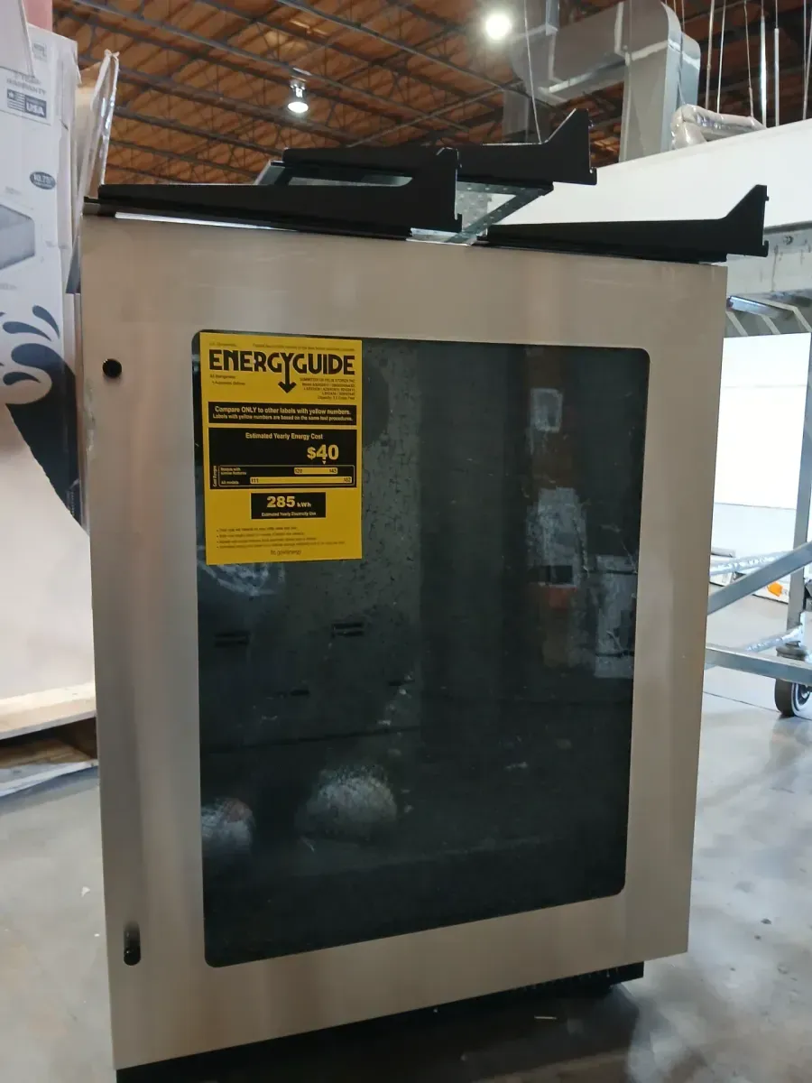 ***The glass in the middle is broken.***Shallow Depth 24 in. 33-Bottle Wine and 80-Can Beverage Cooler in Stainless Steel - image 6