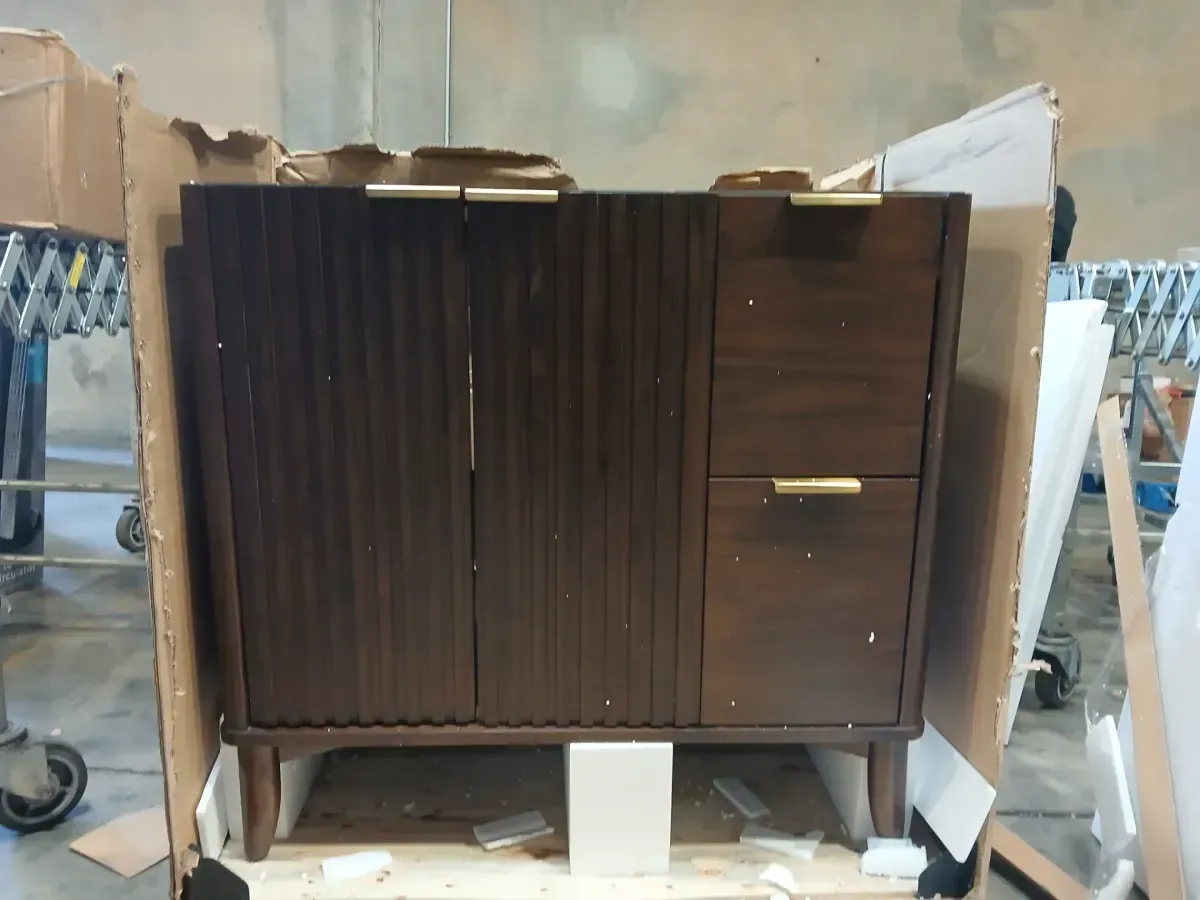 Lawford 30 in. Single Sink Freestanding Fluted Baltic Birch Bath Vanity with Carrara White Engineer Stone Top - image 2