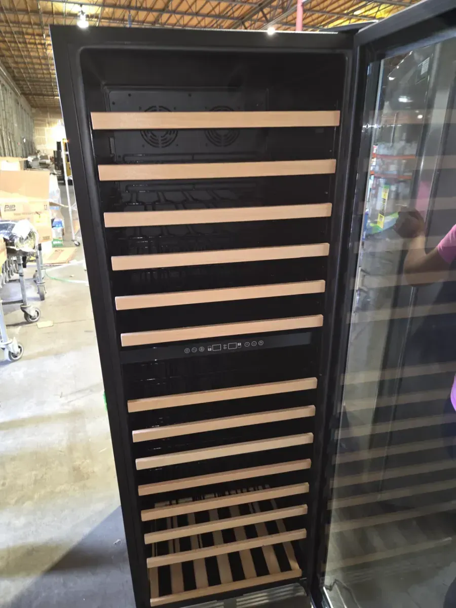 ***It's missing a little leg.***1 in Dual Zone Cellar Cooling Unit Wine Refrigerator in Silver 165Plus Bottles Wine Cooler with 2 Door Handles - image 3