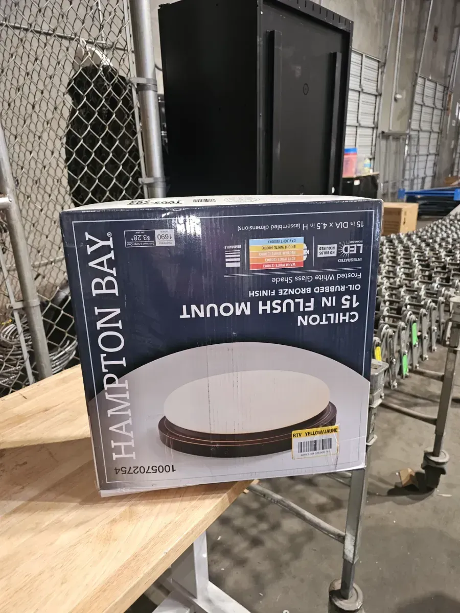 ***It is missing the top cove*** l lChilton 15 in. Light Oil-Rubbed Bronze Adjustable CCT Integrated LED Ceiling Flush Mount Fixture with Glass Shade - image 4