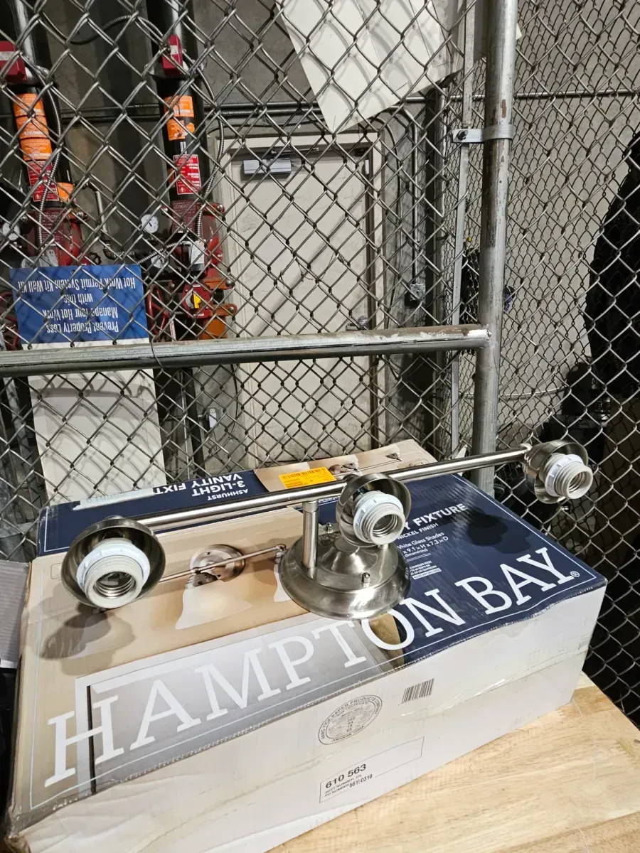 ***It is missing a glass mouthpiece*** Ashhurst 3-Light Brushed Nickel Classic Traditional Bathroom Vanity Light with Frosted Glass Shades - image 2