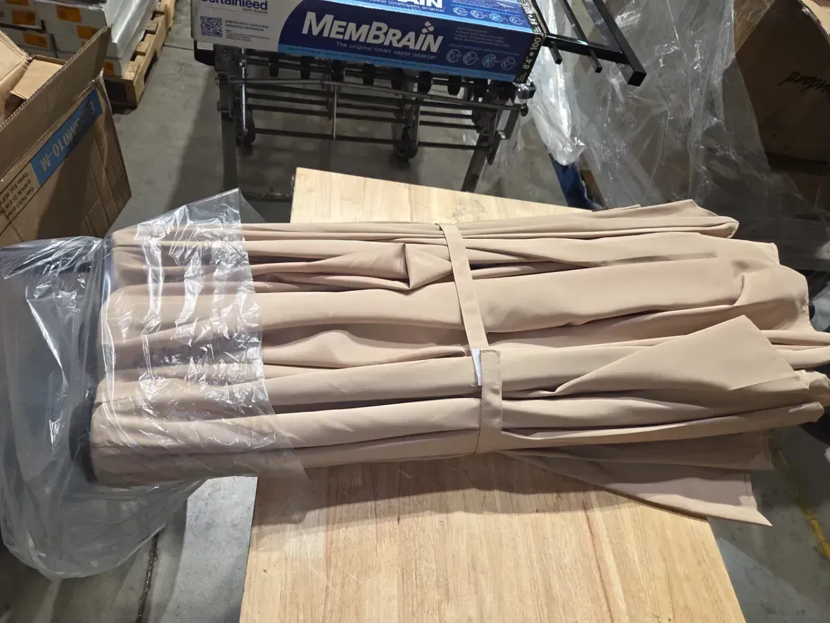 Outdoor Patio Umbrella with Tan Canopy and Black Pole - image 1