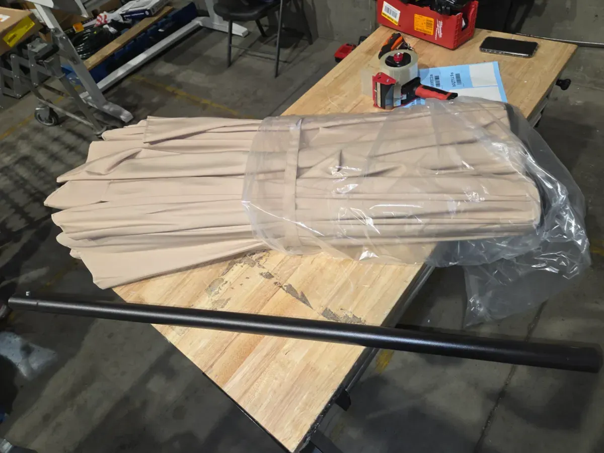 Outdoor Patio Umbrella with Tan Canopy and Black Pole - image 2