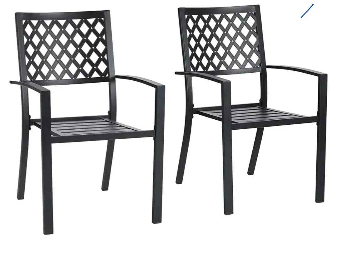 Set of 2 Black Metal Outdoor Patio Dining Chairs - image 1