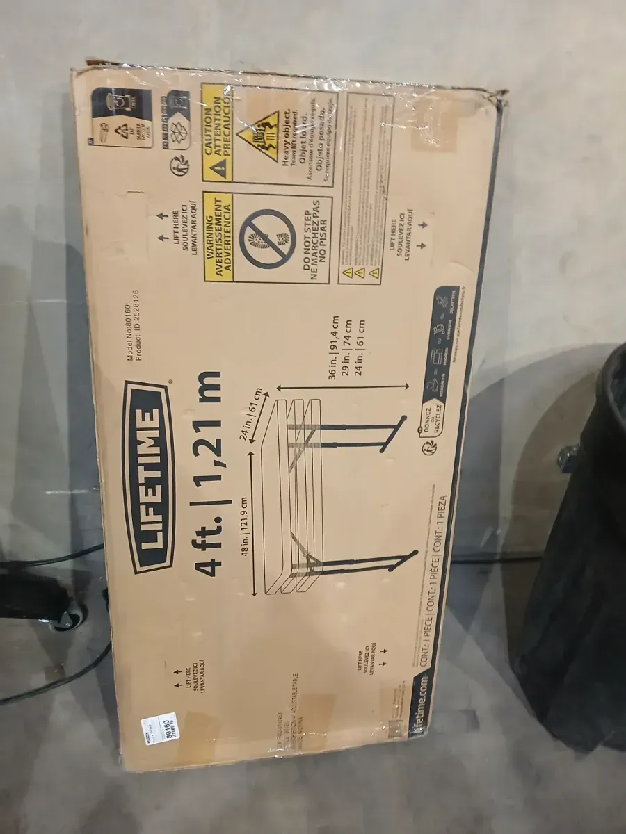 4 ft. White Granite Resin Adjustable Height Commercial Folding Table - image 4