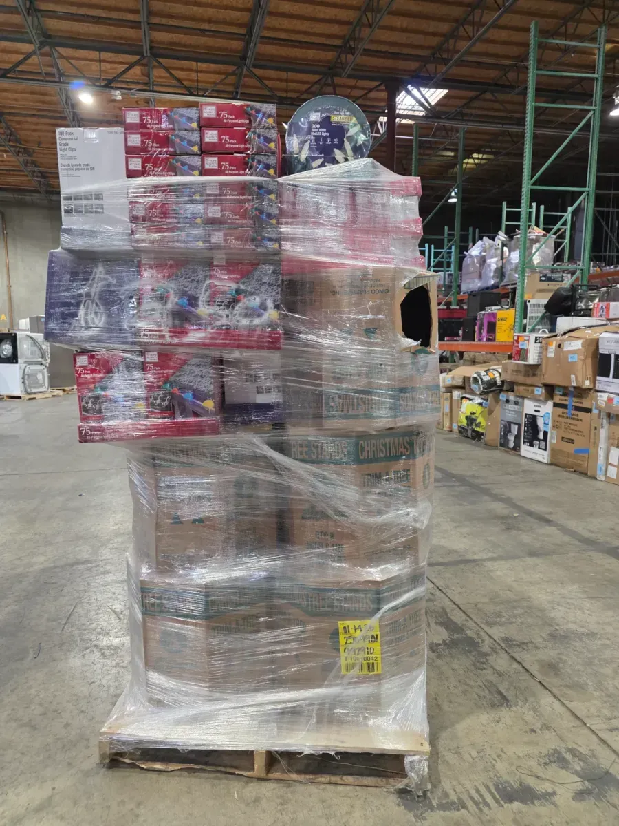 Pallet of Assorted Christmas Decorations and Supplies - image 1