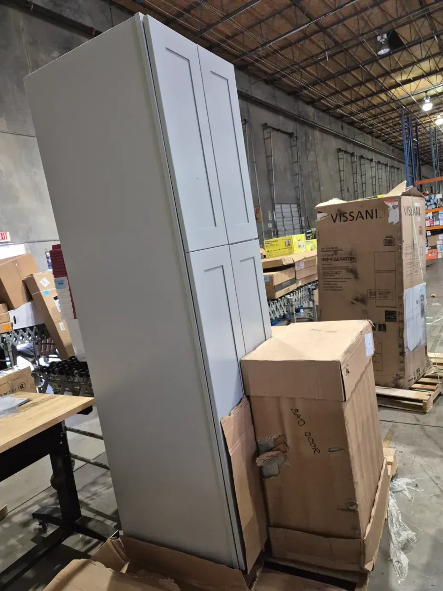 Tall 4-Door Freestanding Storage Cabinet in Light Gray - image 1