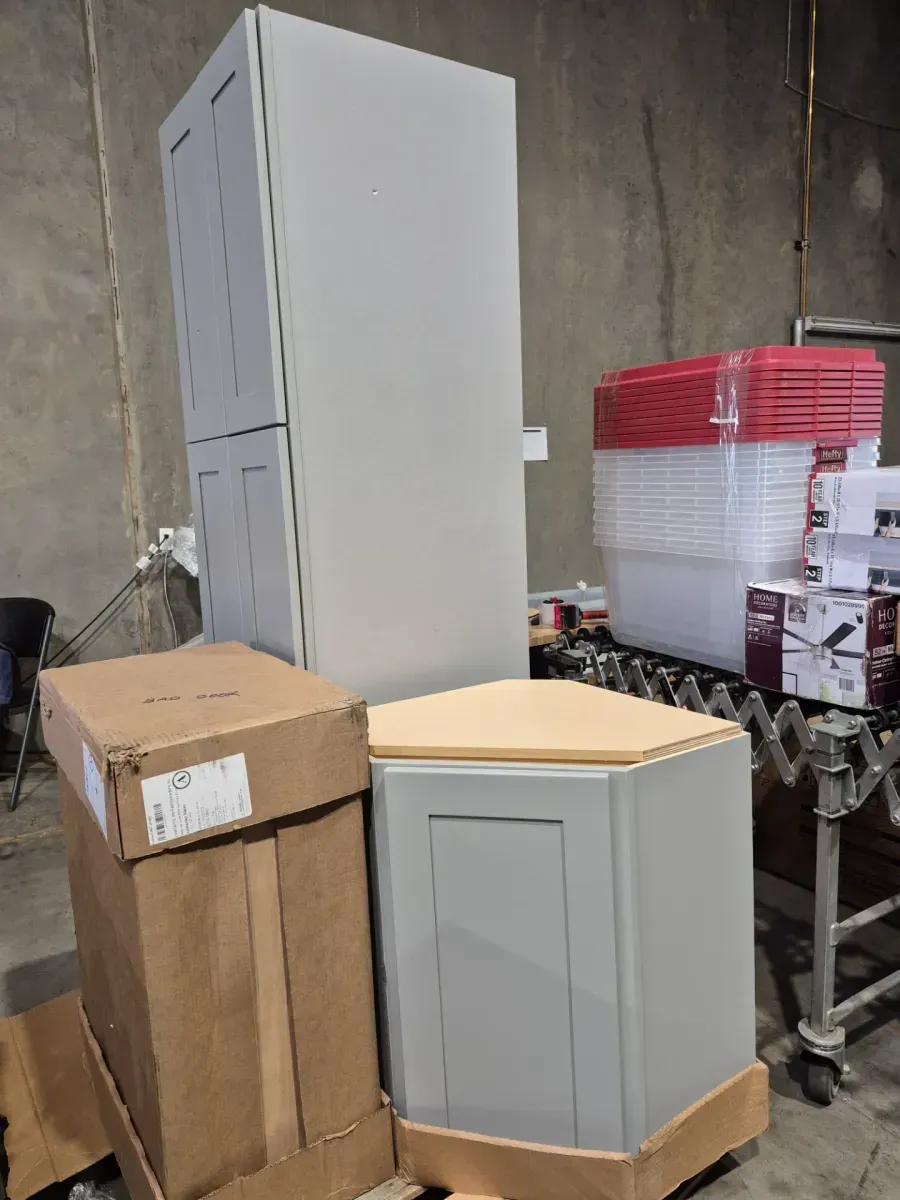 Tall 4-Door Freestanding Storage Cabinet in Light Gray - image 3