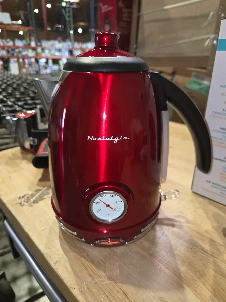 Red Retro 1500 W 1.7-Liter Stainless Steel Electric Water Kettle with Strix Thermostat, Retro Red - image 2