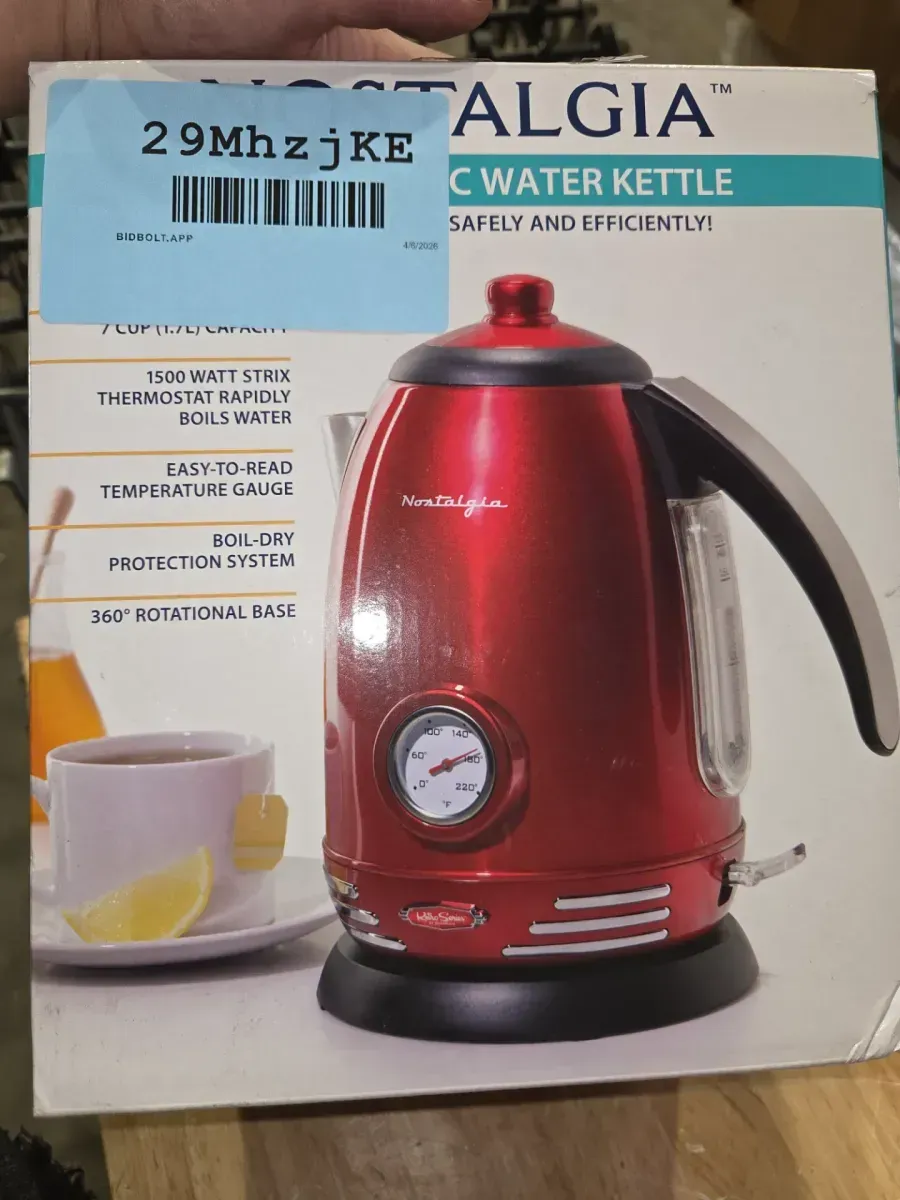 Red Retro 1500 W 1.7-Liter Stainless Steel Electric Water Kettle with Strix Thermostat, Retro Red - image 4