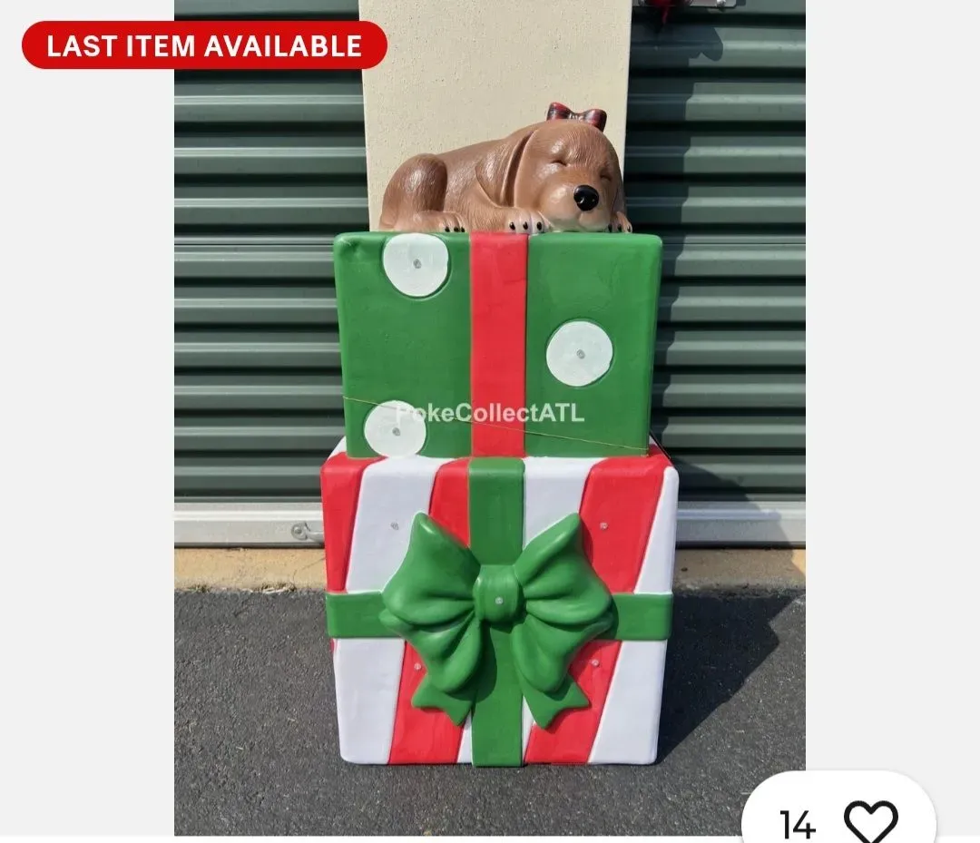 Large Lighted Christmas Decoration: Sleeping Puppy on Stacked Presents - image 1