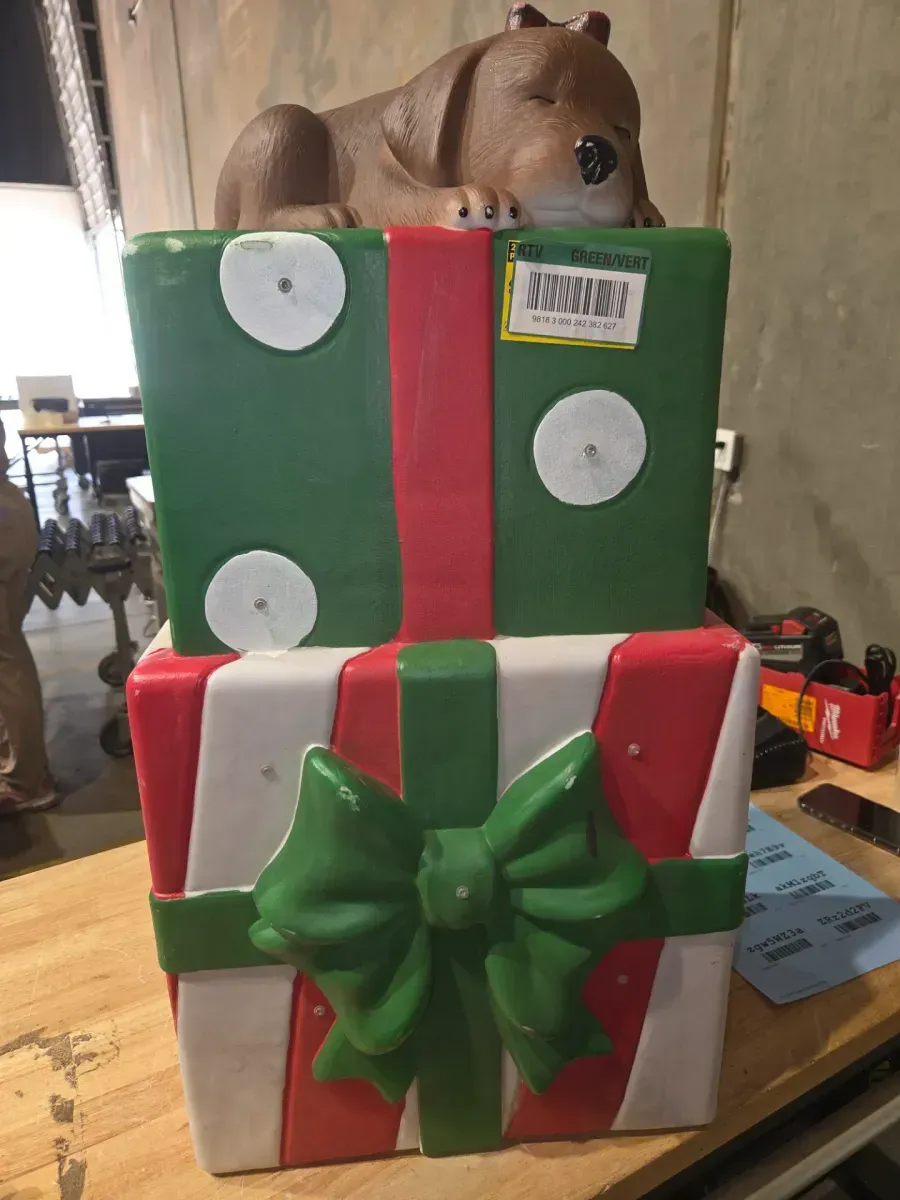 Large Lighted Christmas Decoration: Sleeping Puppy on Stacked Presents - image 2