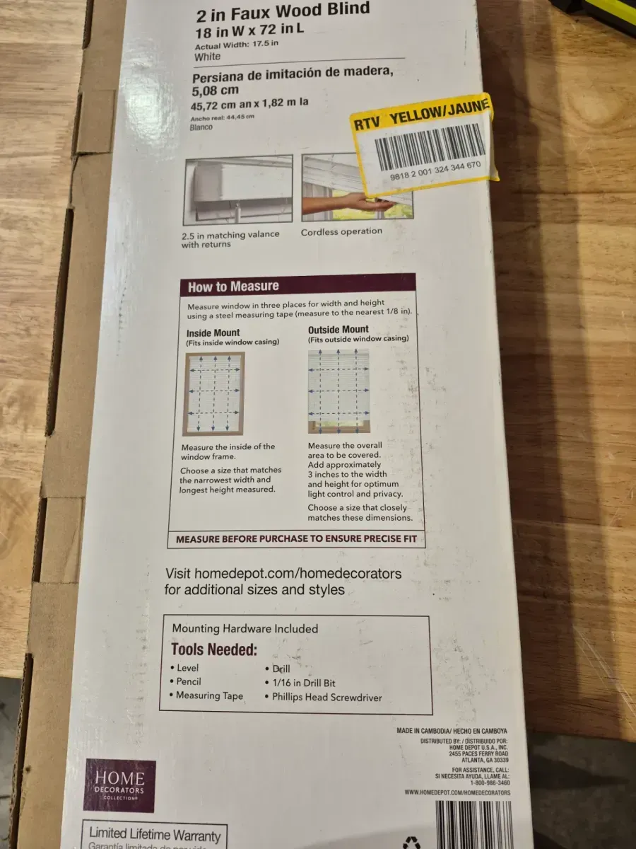 White Cordless Faux Wood Blinds for Windows with 2 in. Slats - 18 in. W x 72 in. L (Actual Size 17.5 in. W x 72 in. L) - image 3