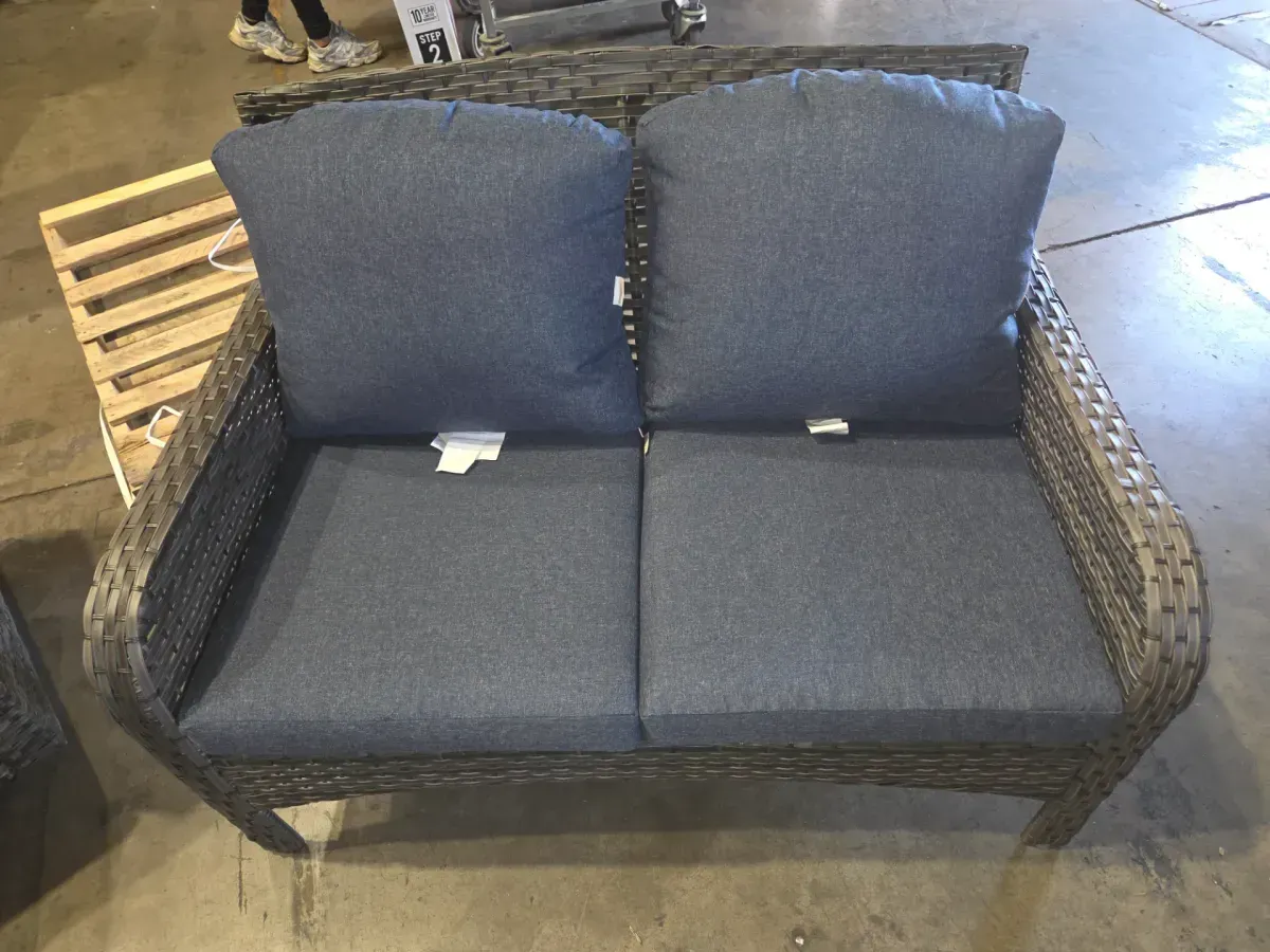 7-Piece Wicker Patio Conversation Set with Blue Cushions - image 3