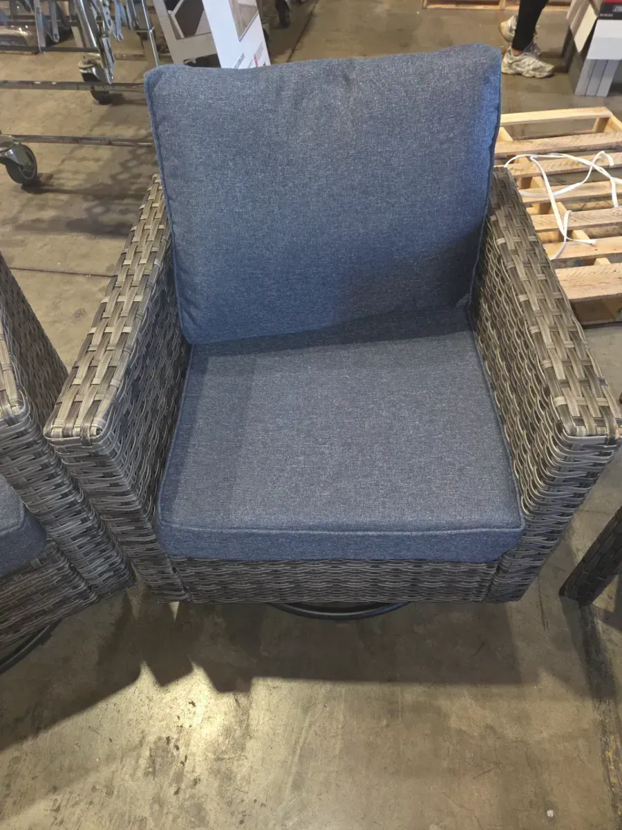 7-Piece Wicker Patio Conversation Set with Blue Cushions - image 5