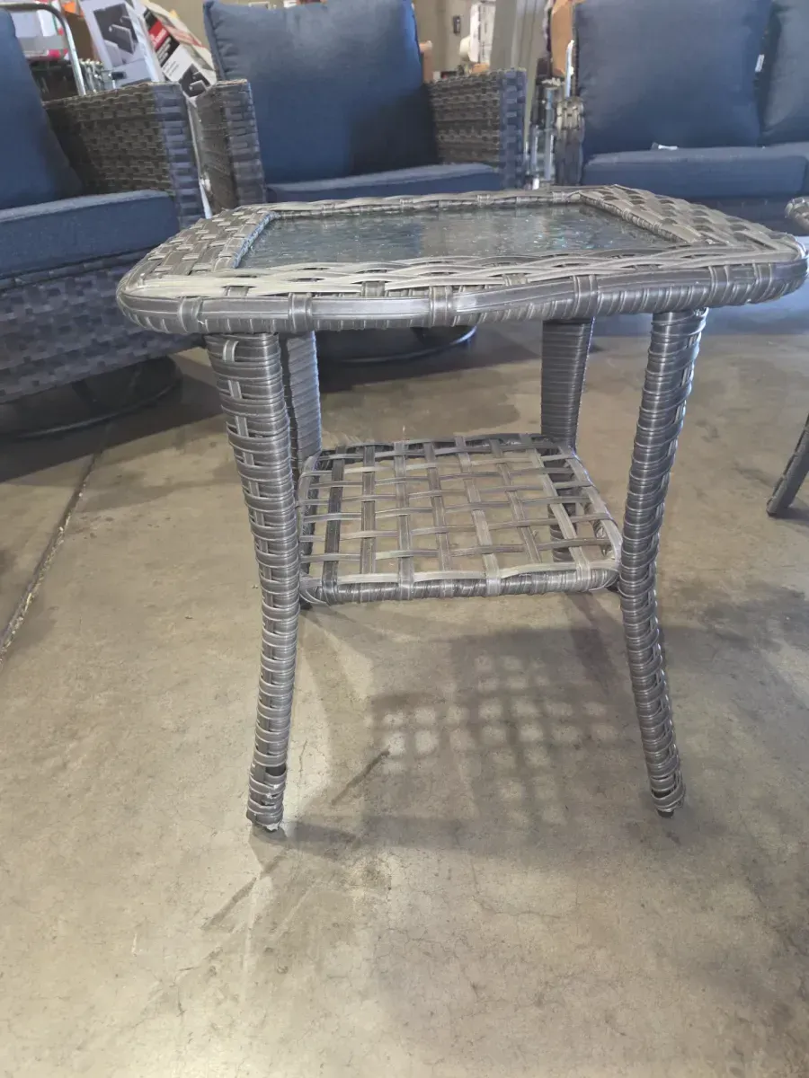 7-Piece Wicker Patio Conversation Set with Blue Cushions - image 8