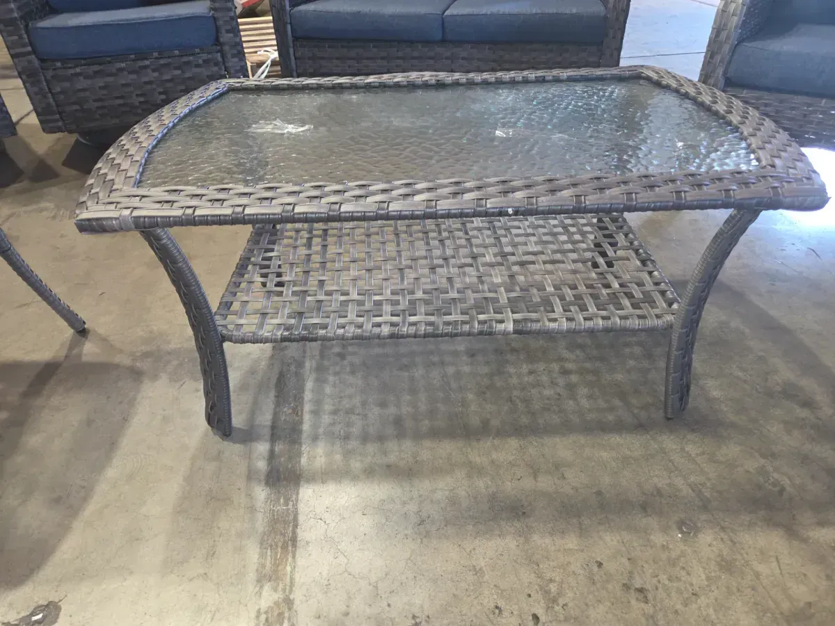 7-Piece Wicker Patio Conversation Set with Blue Cushions - image 9