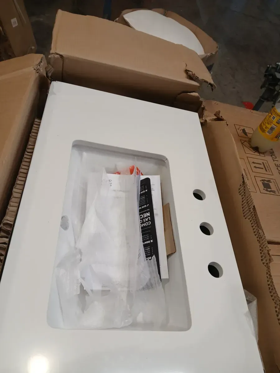 ***sink has  tiny crack Doveton 36 in. Single Sink Freestanding Sage Green Bath Vanity with White Engineered Stone Top (Assembled) - image 3