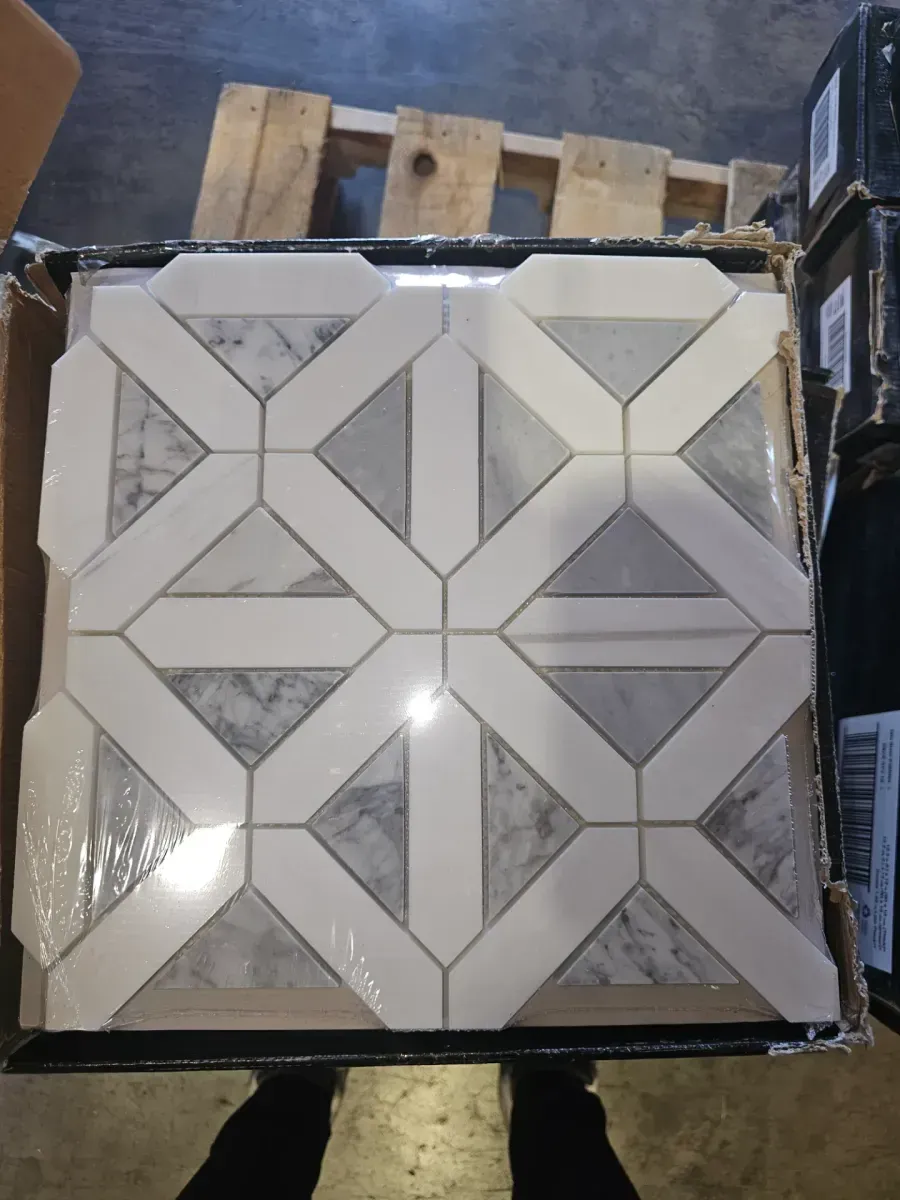 *** 4 cases (40 sq. ft./case) *** Bianco Dolomite Geometrica 12 in. x 12 in. x 10 mm Polished Marble Mosaic Tile (10 sq. ft./case) - image 2