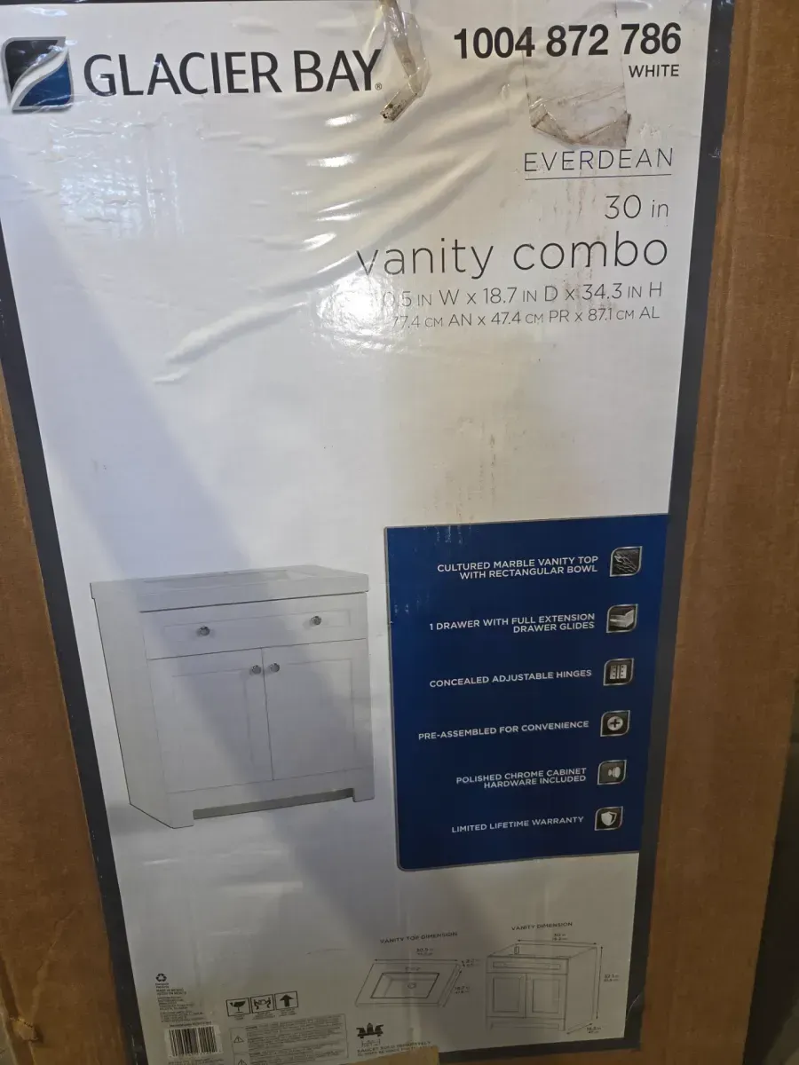 Everdean 31 in. Single Sink White Bath Vanity with White Cultured Marble Top (Assembled) - image 2