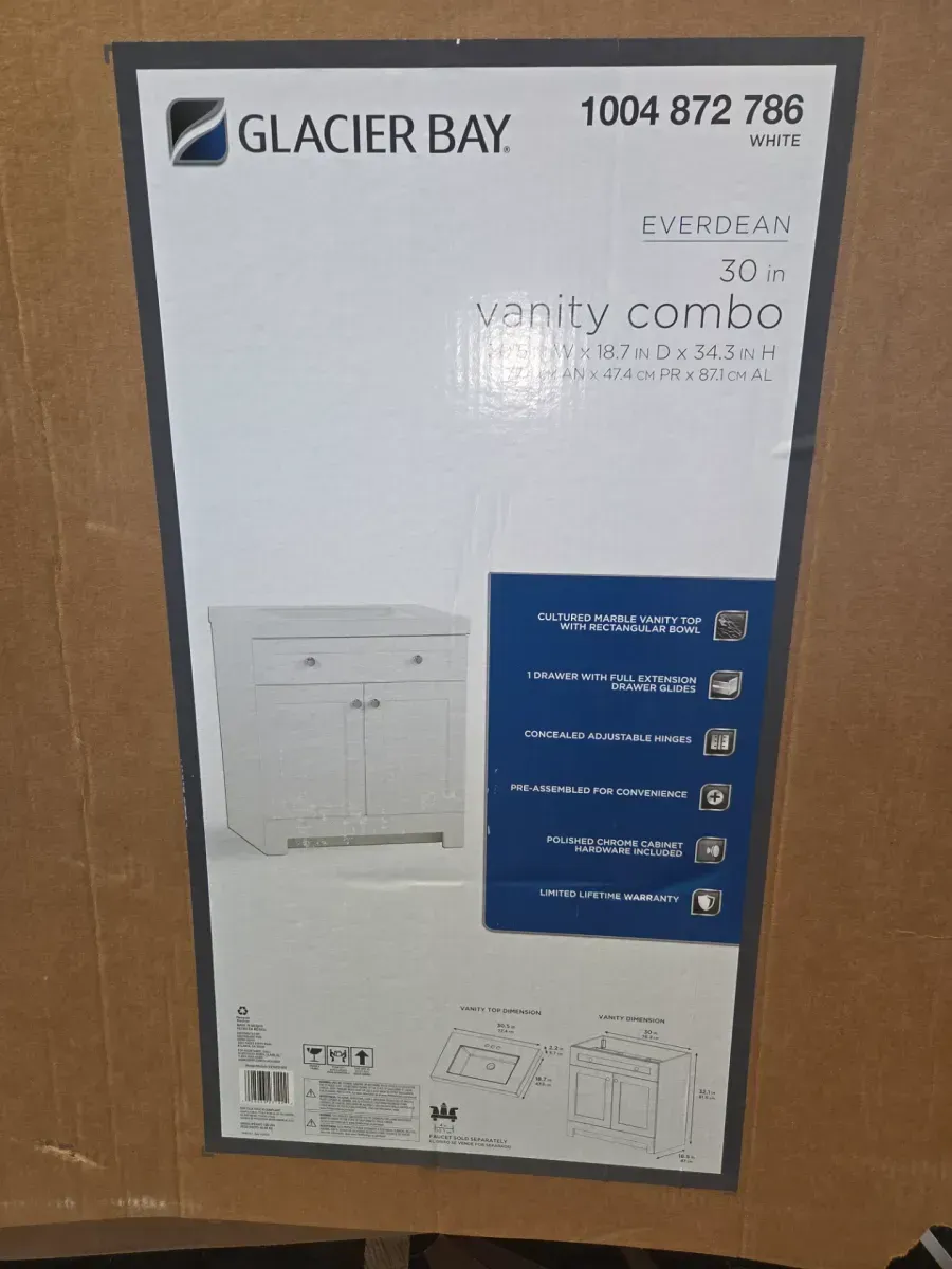 Everdean 31 in. Single Sink White Bath Vanity with White Cultured Marble Top (Assembled) - image 4