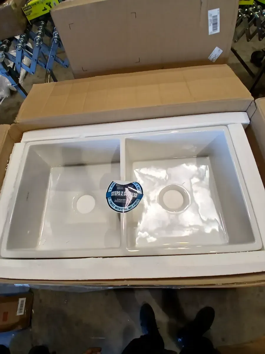 33 in. White Fireclay Farmhouse Apron Front Undermount Double Bowl 60/40 Kitchen Sink - image 3