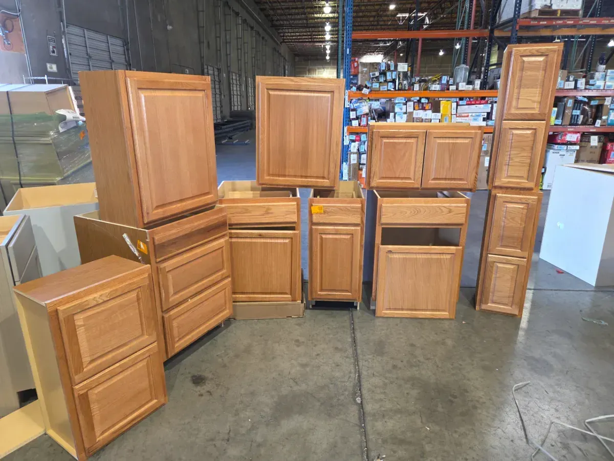 9-Piece Set of Oak Finish Raised Panel Kitchen Cabinets - image 1