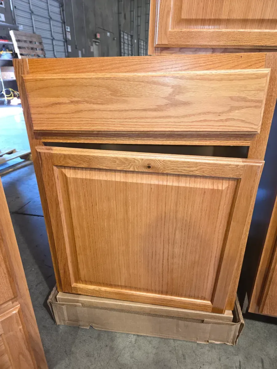 9-Piece Set of Oak Finish Raised Panel Kitchen Cabinets - image 10