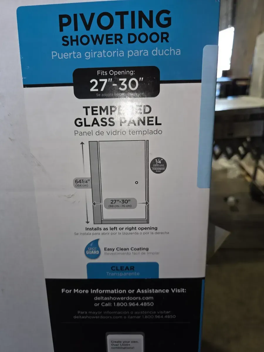 24-3/8 in. x 63-1/8 in. x 1/4 in. (6mm) Frameless Pivoting Shower Door Glass Panel in Clear (For 27-30 in. Doors) - image 5