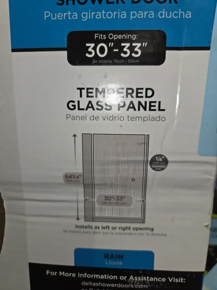 27-3/8 in. x 63-1/8 in. x 1/4 in. (6mm) Frameless Pivoting Shower Door Glass Panel in Rain (For 30-33 in. Doors) - image 7