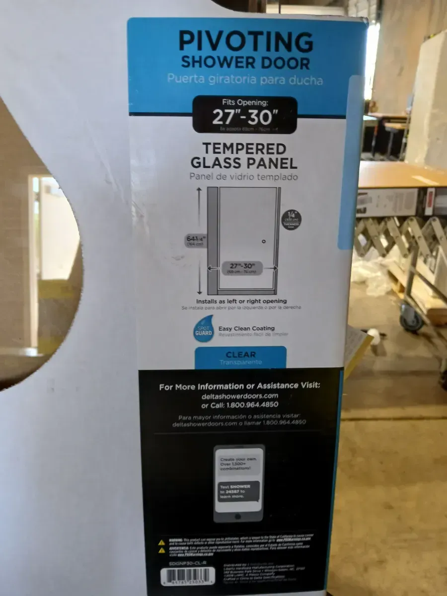 24-3/8 in. x 63-1/8 in. x 1/4 in. (6mm) Frameless Pivoting Shower Door Glass Panel in Clear (For 27-30 in. Doors) - image 3