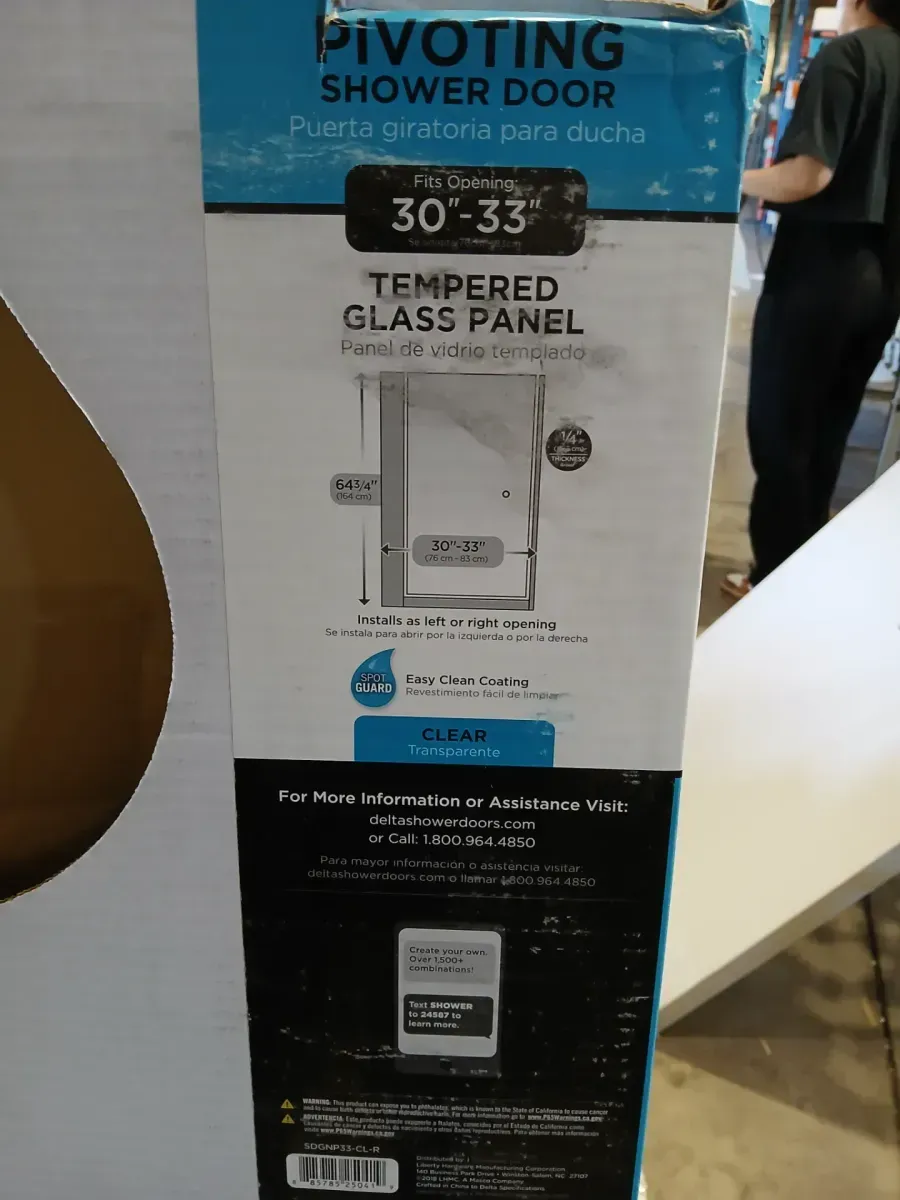 27-3/8 in. x 63-1/8 in. x 1/4 in. (6mm) Frameless Pivoting Shower Door Glass Panel in Clear (For 30-33 in. Doors) - image 3