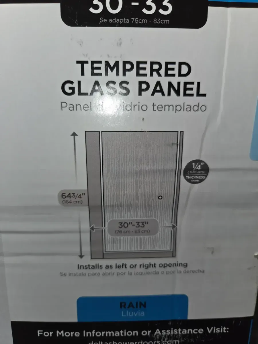 27-3/8 in. x 63-1/8 in. x 1/4 in. (6mm) Frameless Pivoting Shower Door Glass Panel in Rain (For 30-33 in. Doors) - image 6