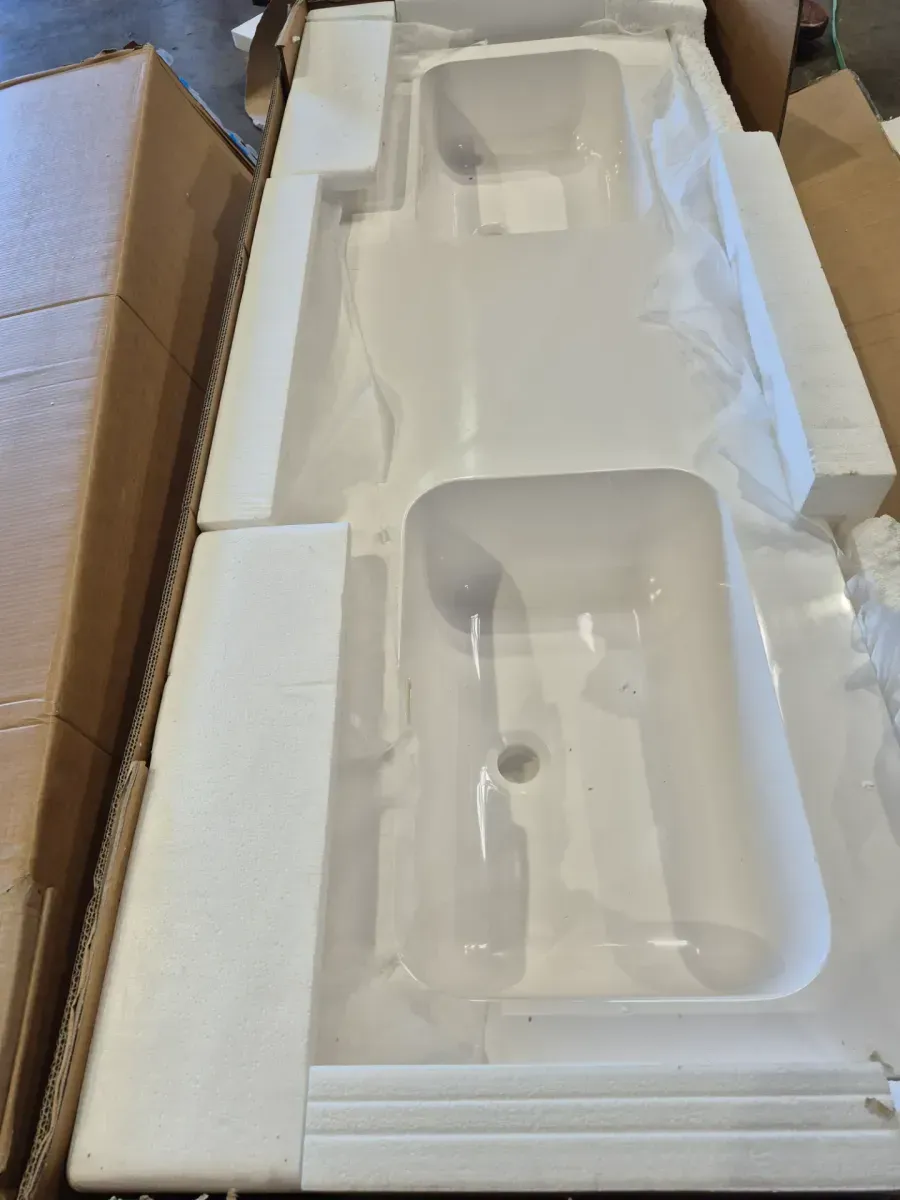 60 in. W x 22 in. D Solid Surface White Vanity Top Rectangular Double Sink Bathroom Vanity Top in Glossy White - image 3