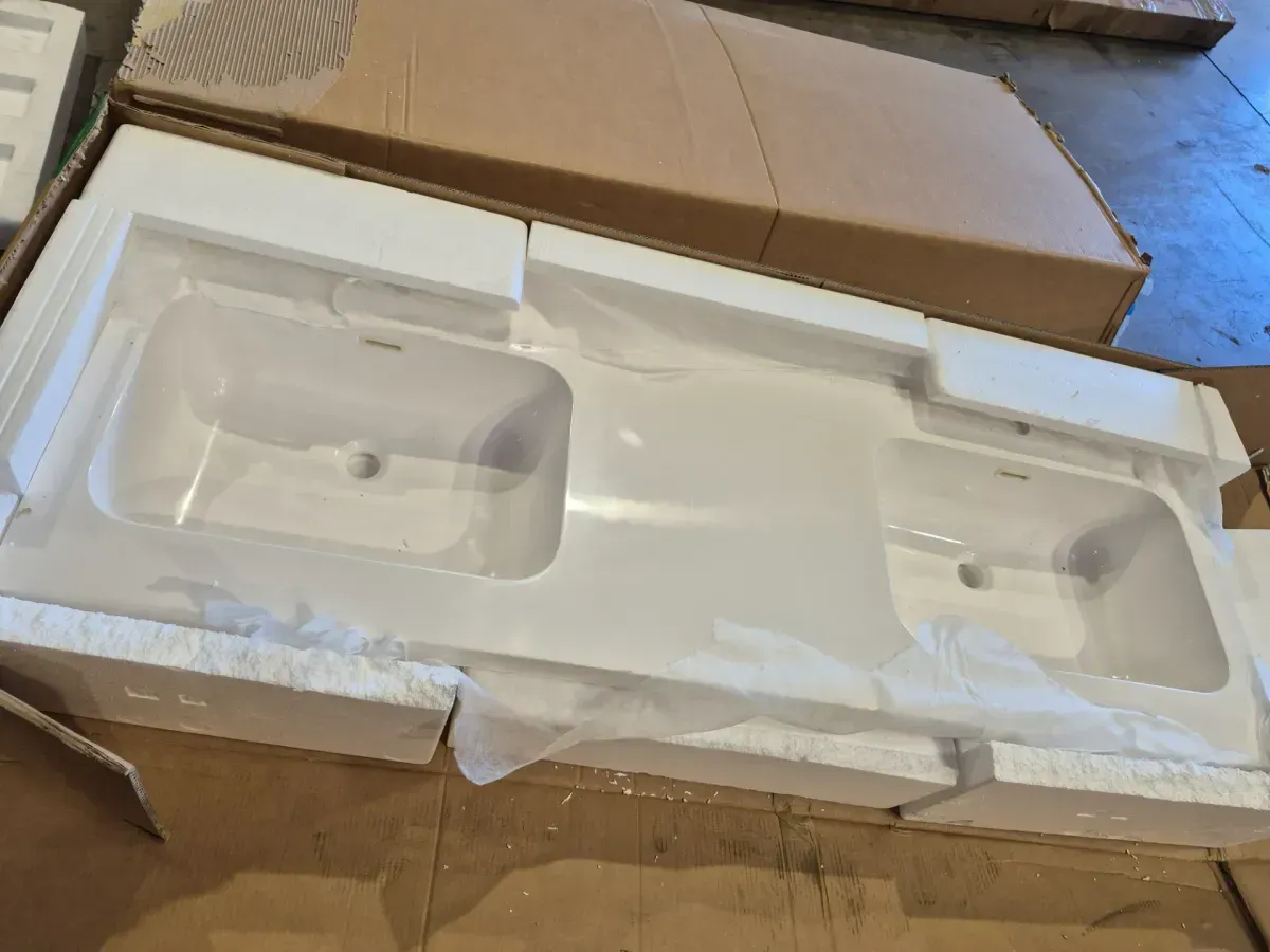 60 in. W x 22 in. D Solid Surface White Vanity Top Rectangular Double Sink Bathroom Vanity Top in Glossy White - image 4