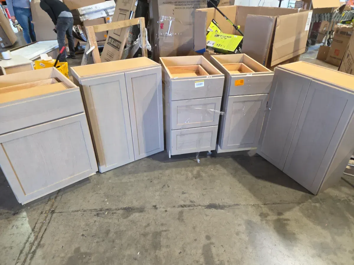 Lot of 5 Assorted Light Oak Finish Kitchen Base Cabinets - image 1