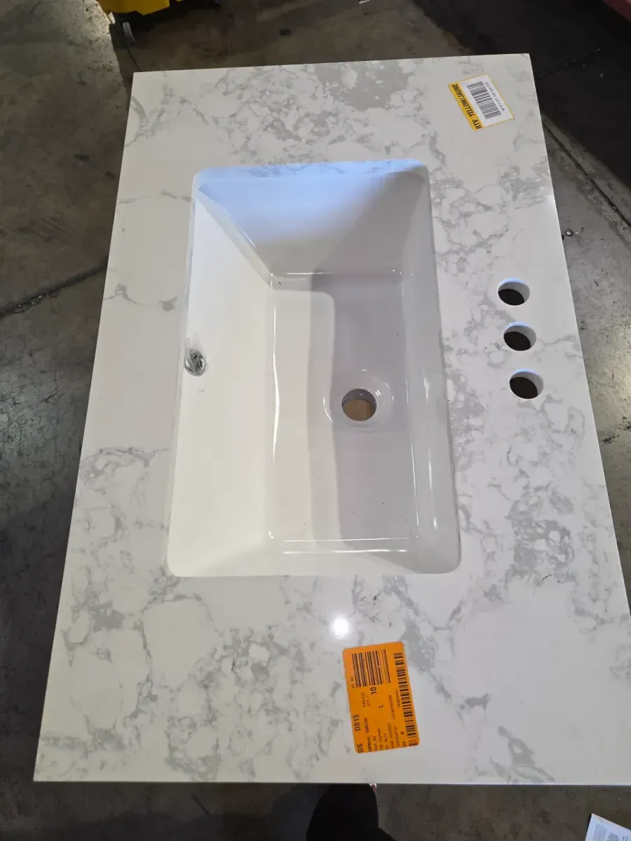 Huckleberry 30 in. Single Sink Freestanding Weathered Tan Bath Vanity with White Engineered Marble Top (Assembled) - image 2