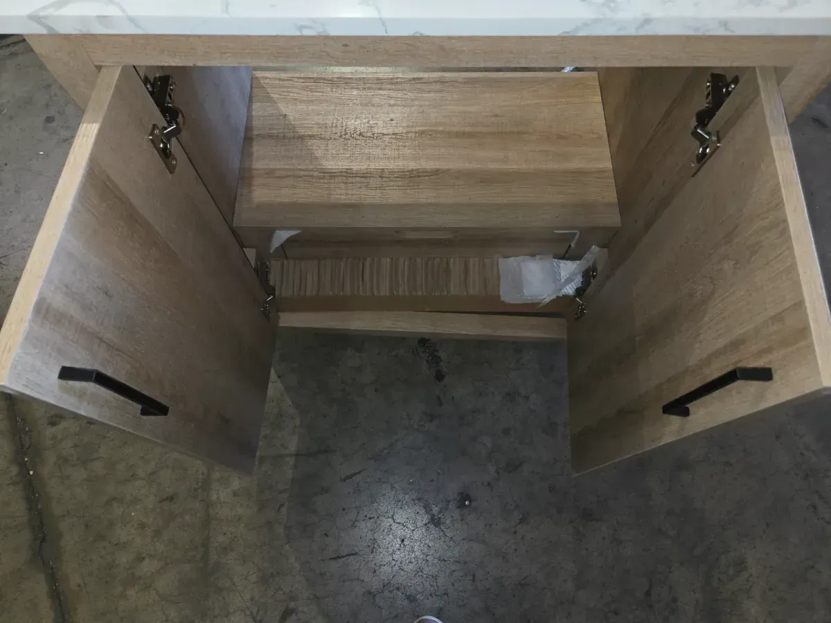 Huckleberry 30 in. Single Sink Freestanding Weathered Tan Bath Vanity with White Engineered Marble Top (Assembled) - image 3