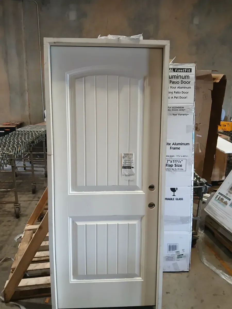 32 in. x 80 in. Cheyenne 2-Panel Left Hand Inswing Primed Smooth Fiberglass Prehung Front Exterior Door w Brickmold - image 6