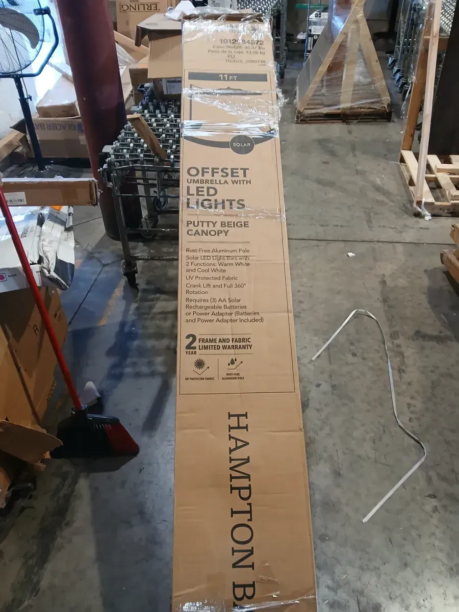 11 ft. Aluminum Cantilever Solar LED Offset Patio Umbrella in Putty Beige - image 2