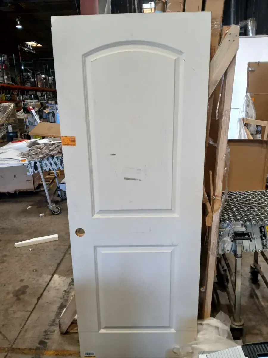 Masonite 30 in. x 80 in. 2 Panel Roman Primed Smooth Round Top Hollow Core Composite Interior Door Slab with Bore - image 2