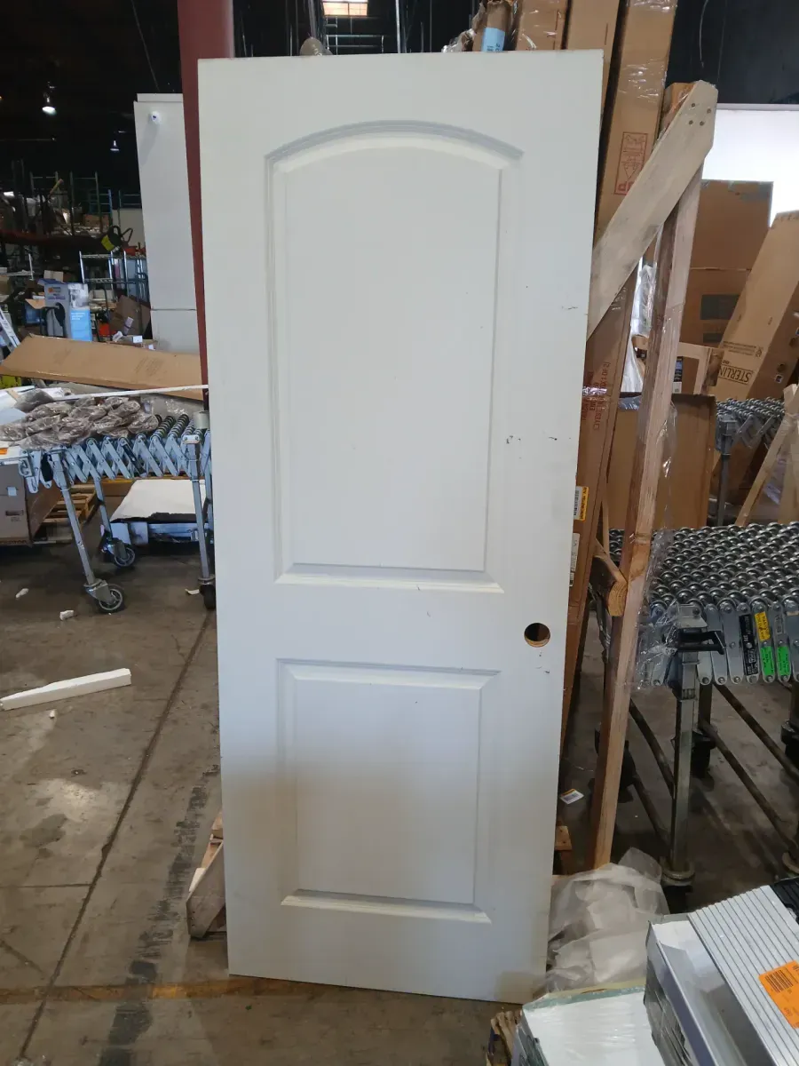 Masonite 30 in. x 80 in. 2 Panel Roman Primed Smooth Round Top Hollow Core Composite Interior Door Slab with Bore - image 3