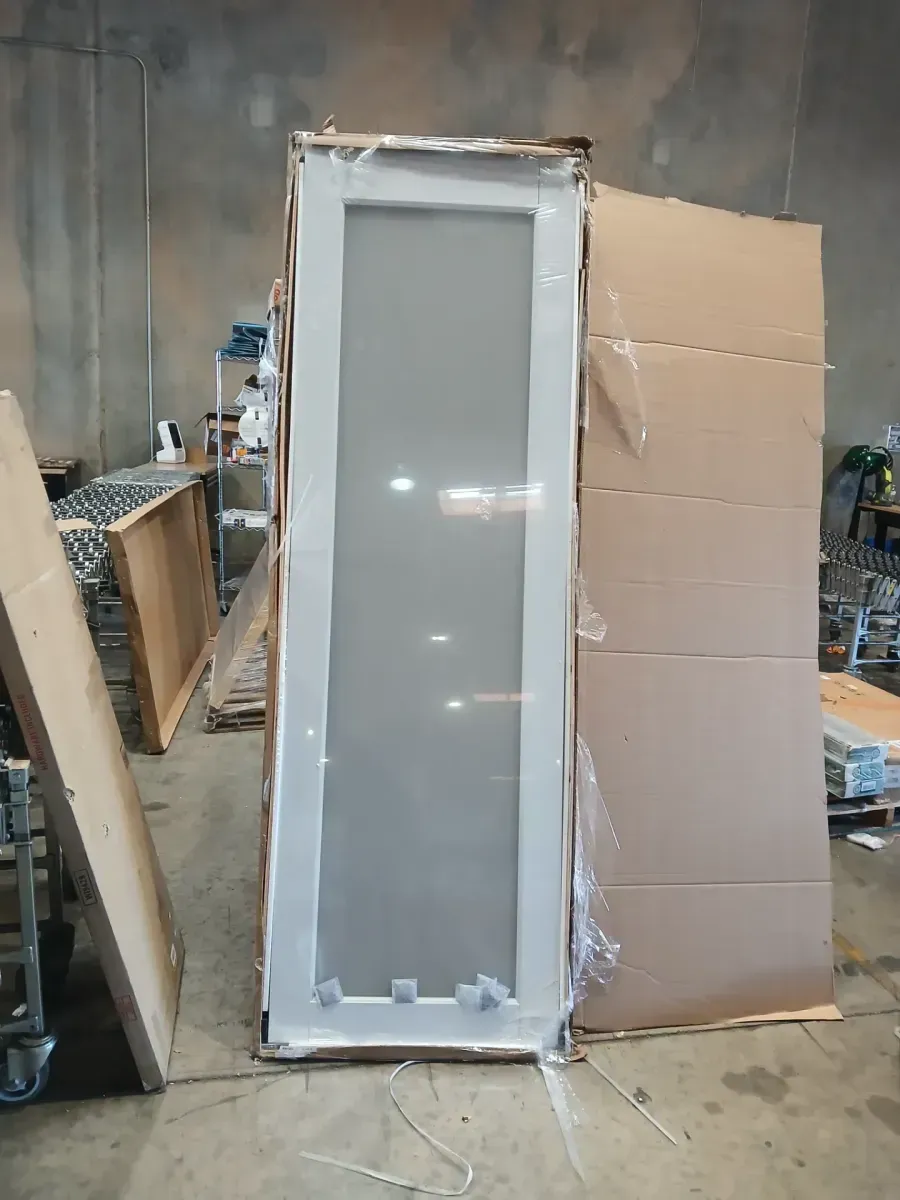 30 in. x 96 in. Left Handed 1-Lite Frosted Glass White MDF Assembly Required Door Kit w/Separate Jamb - image 3