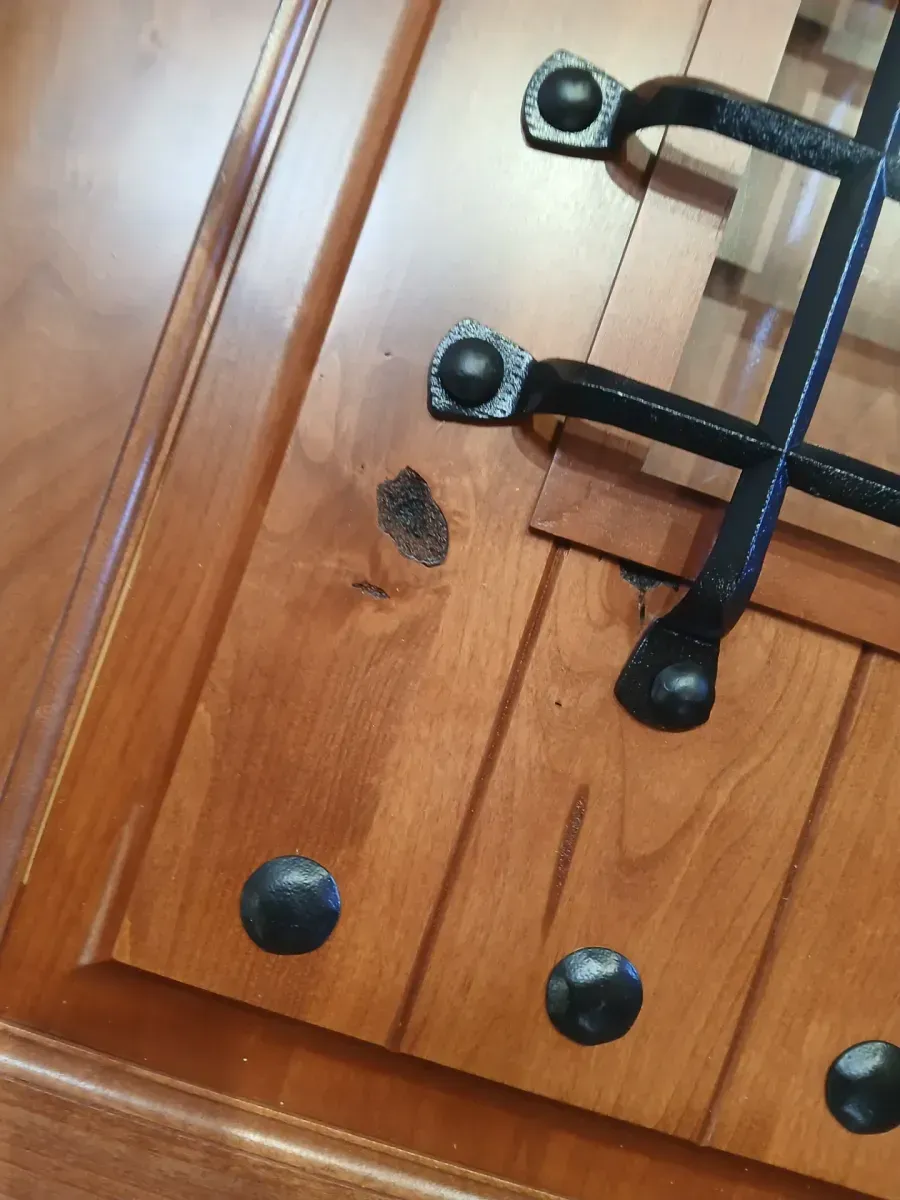 ***minor dents***36 in. x 80 in. Mediterranean Knotty Alder Arch Top Provincial Stain Left-Hand Inswing Wood Single Prehung Front Door - image 5