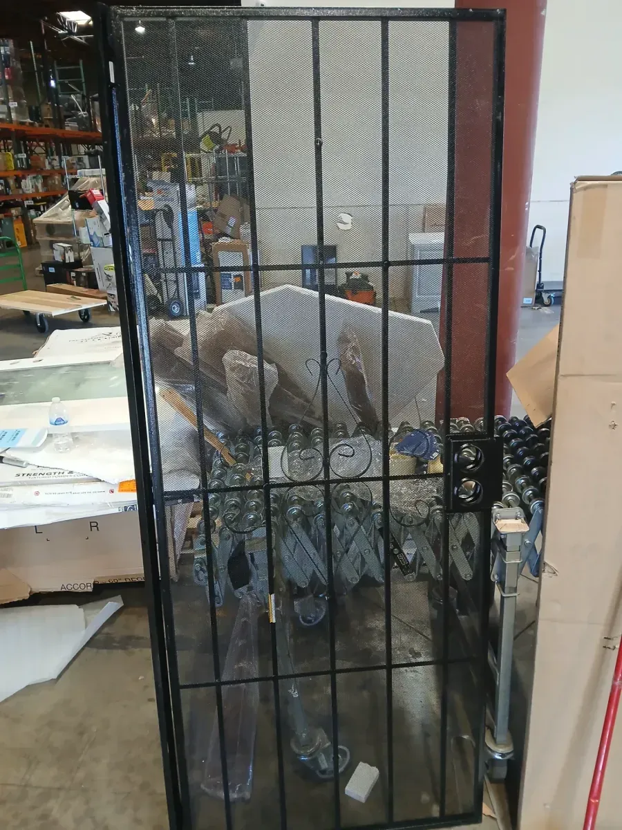 ***minor damage **32 in. x 80 in. Su Casa Universal Black Surface Mount Steel Security Door with Expanded Metal Screen - image 3