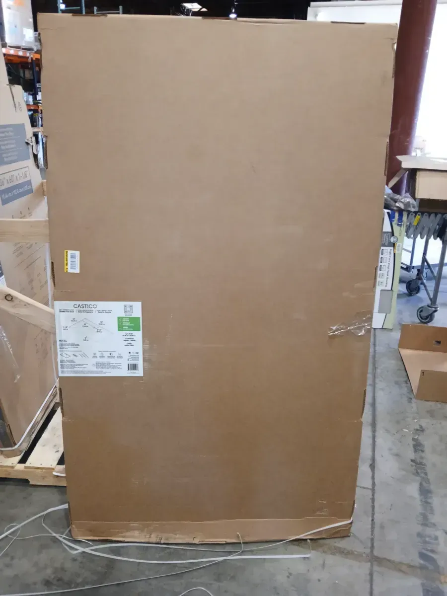 72 in. L x 42 in. W x 1.125 in. H Solid Composite Stone Shower Pan Base with Center Back Drain in Carrara Sand - image 3