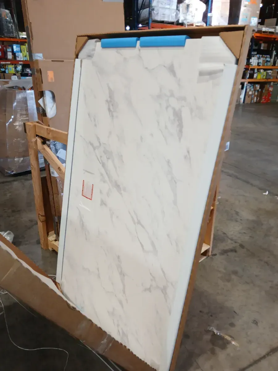 72 in. L x 42 in. W x 1.125 in. H Solid Composite Stone Shower Pan Base with Center Back Drain in Carrara Sand - image 4